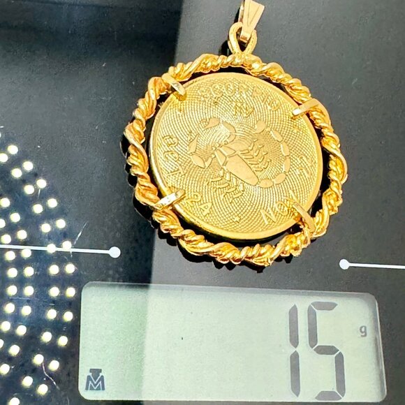 Vintage Gold Tone Scorpio Scorpion Zodiac Medal 2" Pendant - Picture 7 of 7